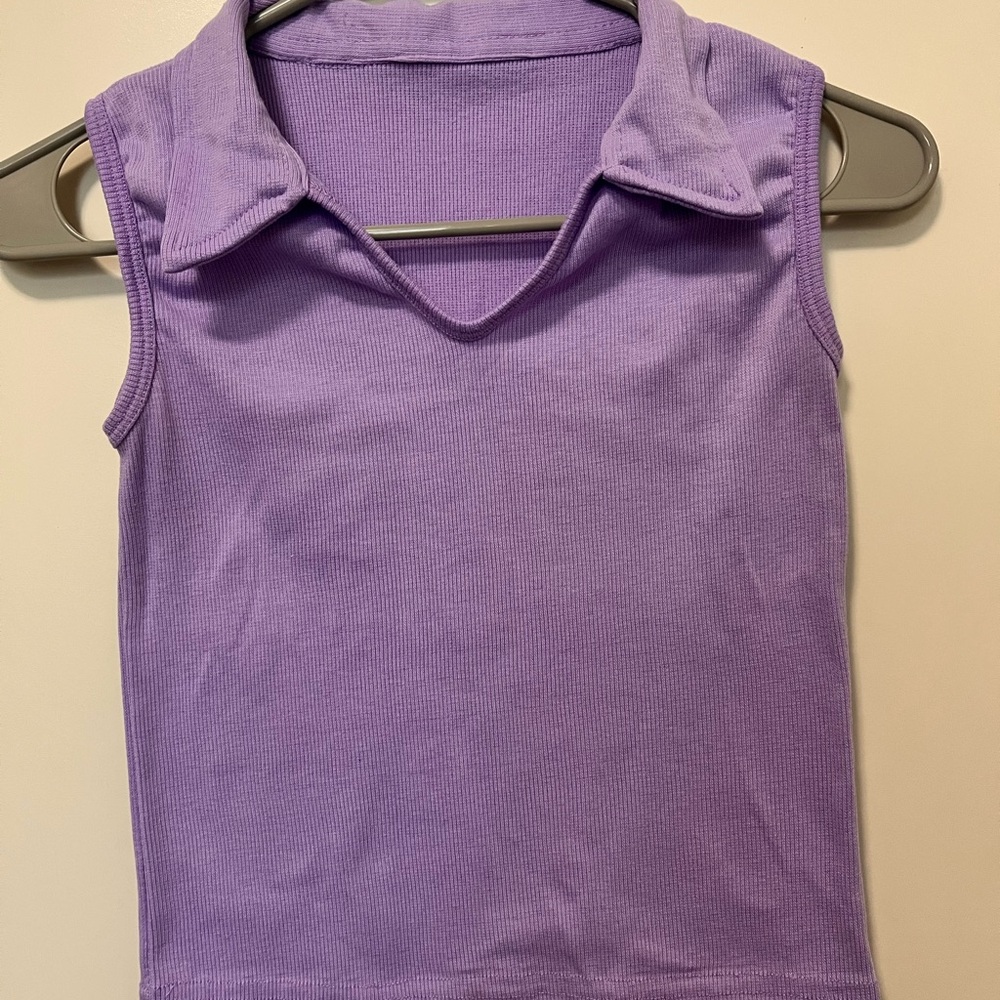Purple Sleeveless Collared Top